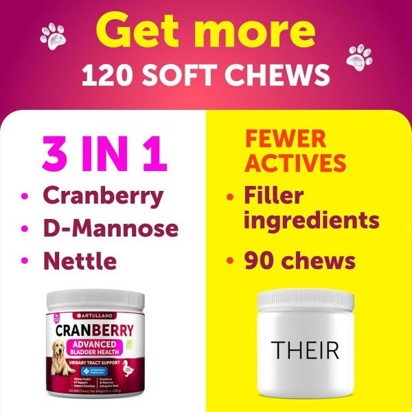 Dog UTI Treatment   Cranberry Supplement & Bladder Control for Dogs   Urinary Tract Infection Incontinence Pill Bladder Stones   UTI Medicine Treats   120 Soft Chews for Kidney Support with Fish Oil - Image 2