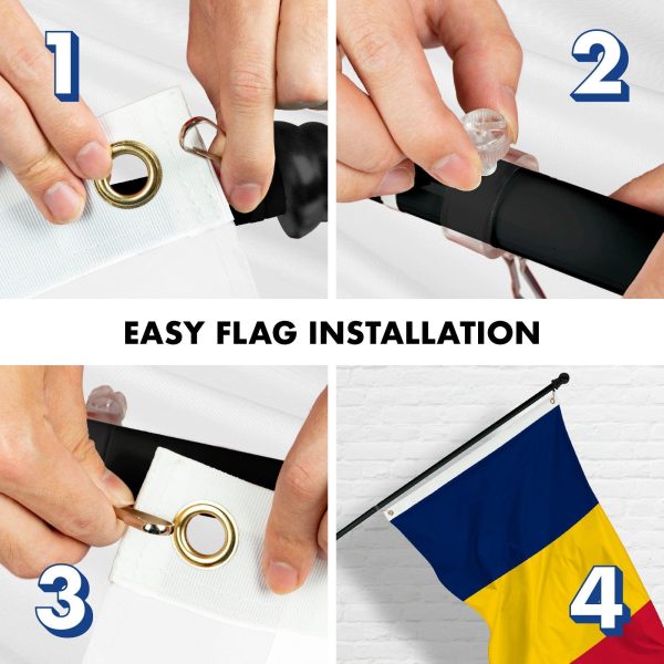 Flag Pole 6FT Black Tangle Free & Chad Chadian Flag 3x5 Ft Combo Printed 150D Polyester By G128 - Image 7