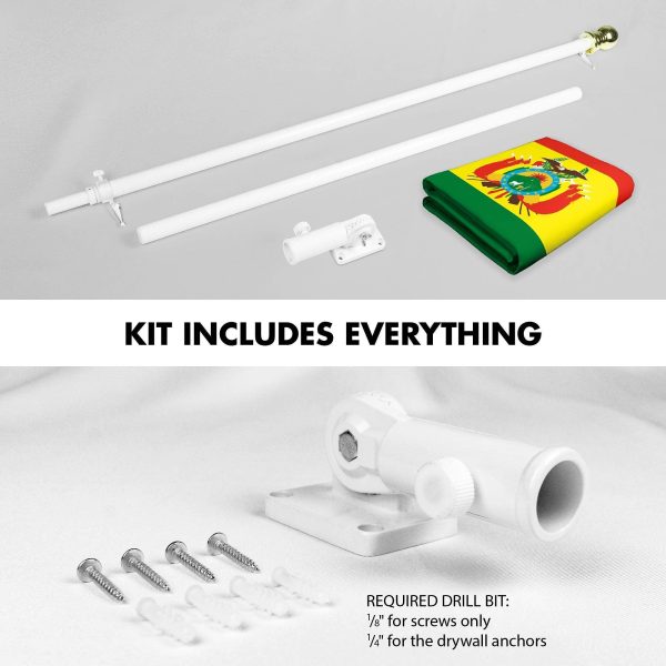 G128 Combo Pack: 6 Ft Tangle Free Spinning Flagpole (White) & Bolivia Flag 3x5 Ft Printed 150D Polyester, Brass Grommets (Flag Included) Aluminum Flag Pole - Image 2