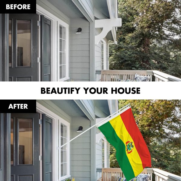 G128 Combo Pack: 6 Ft Tangle Free Spinning Flagpole (White) & Bolivia Flag 3x5 Ft Printed 150D Polyester, Brass Grommets (Flag Included) Aluminum Flag Pole - Image 3