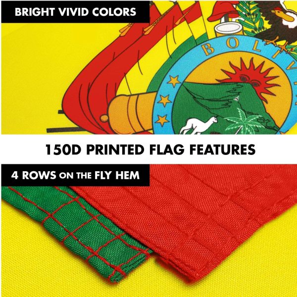 G128 Combo Pack: 6 Ft Tangle Free Spinning Flagpole (White) & Bolivia Flag 3x5 Ft Printed 150D Polyester, Brass Grommets (Flag Included) Aluminum Flag Pole - Image 5