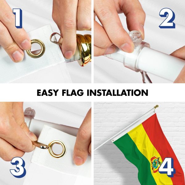 G128 Combo Pack: 6 Ft Tangle Free Spinning Flagpole (White) & Bolivia Flag 3x5 Ft Printed 150D Polyester, Brass Grommets (Flag Included) Aluminum Flag Pole - Image 7