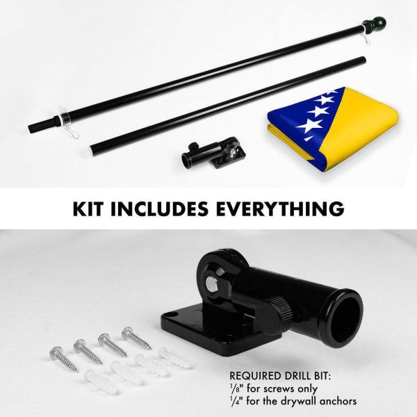 G128 Combo Pack: 6 Ft Tangle Free Spinning Flagpole (Black) & Bosnia and Herzegovina Flag 3x5 Ft Printed 150D Polyester, Brass Grommets (Flag Included) Aluminum Flag Pole - Image 2