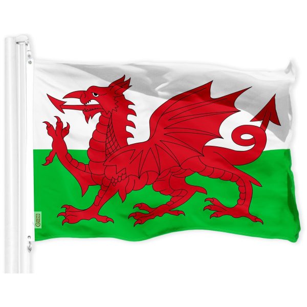 G128 Combo Pack: American USA Flag 3x5 Ft & UK Wales Flag 3x5 Ft, Both Printed 150D Polyester, Indoor/Outdoor, Brass Grommets - Image 2