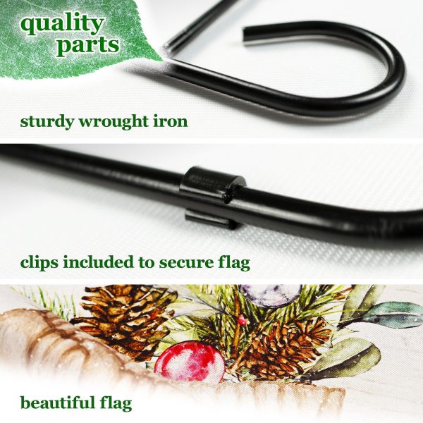 G128 Combo Pack: Garden Flag Stand Black 36 in x 16 in & Garden Flag Winter Decoration Mittens with Evergreen Arrangement 12"x18" Double-Sided Blockout Fabric - Image 4