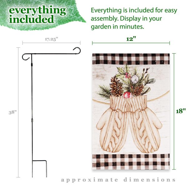 G128 Combo Pack: Garden Flag Stand Black 36 in x 16 in & Garden Flag Winter Decoration Mittens with Evergreen Arrangement 12"x18" Double-Sided Blockout Fabric - Image 9