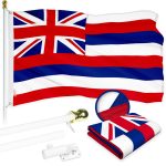 G128 Combo Pack: 6 Ft Tangle Free Aluminum Spinning Flagpole (White) & Hawaii HI State Flag 3x5 Ft, ToughWeave Series Embroidered 300D Polyester | Pole with Flag Included