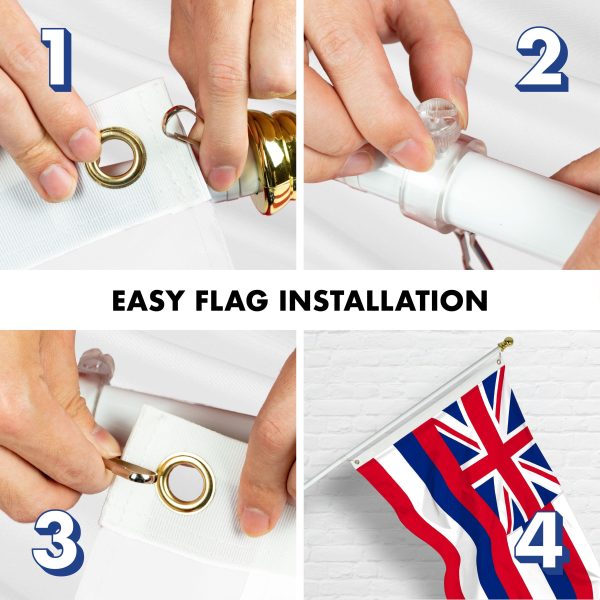G128 Combo Pack: 6 Ft Tangle Free Aluminum Spinning Flagpole (White) & Hawaii HI State Flag 3x5 Ft, ToughWeave Series Embroidered 300D Polyester | Pole with Flag Included - Image 7