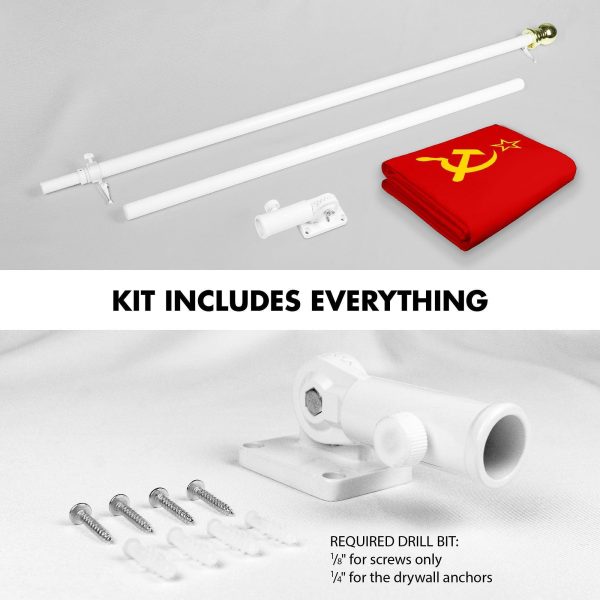 G128 Combo Pack: 6 Ft Tangle Free Aluminum Spinning Flagpole (White) & Union of Soviet Socialist Republics USSR Flag 3x5 Ft, LiteWeave Pro Series Printed 150D Polyester | Pole with Flag Included - Image 2