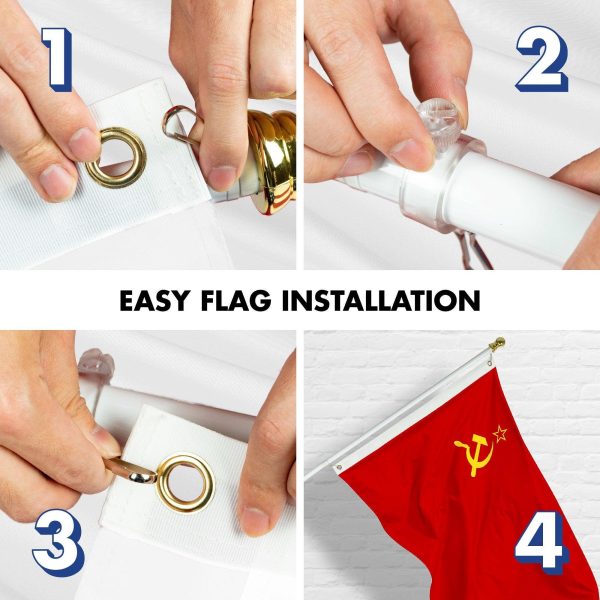 G128 Combo Pack: 6 Ft Tangle Free Aluminum Spinning Flagpole (White) & Union of Soviet Socialist Republics USSR Flag 3x5 Ft, LiteWeave Pro Series Printed 150D Polyester | Pole with Flag Included - Image 7