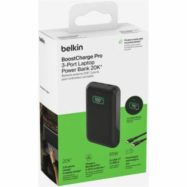 Belkin 65W 3-port USB Power Bank w/ Digital Display - 20K mAh - 2xUSB-C, 1xUSB-A - Portable Charger - w/ USB-C to USB-C Cable - Black - Image 6