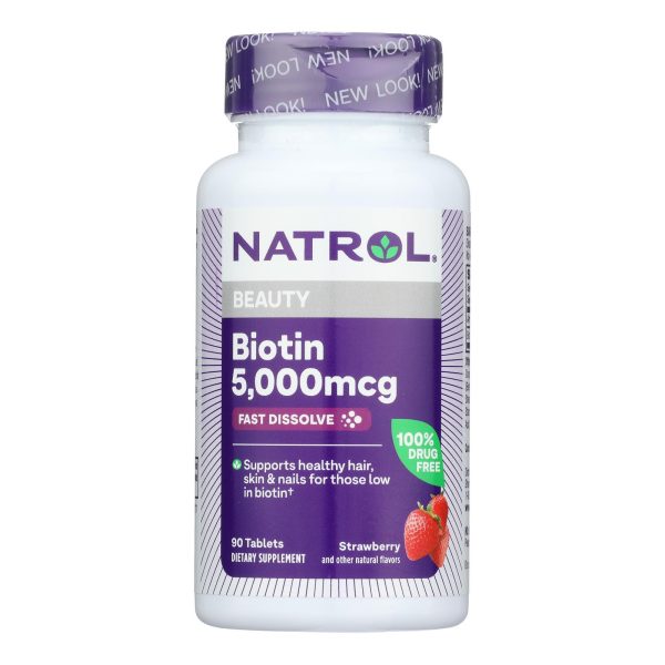 Natrol Biotin - Fast Dissolve - Strawberry - 5000 mcg - 90 Tablets - Image 2
