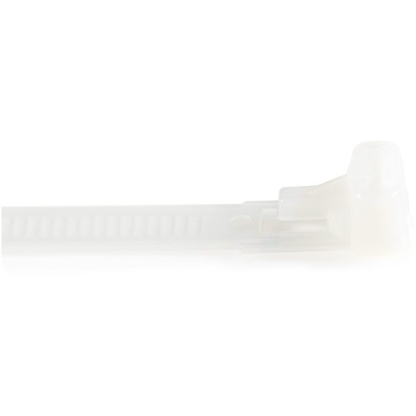 StarTech.com 8"(20cm) Reusable Cable Ties, 1-7/8"(50mm) Dia. 50lb(22Kg) Tensile Strength, Nylon, In/Outdoor, UL Listed, 100 Pack, White - Image 2