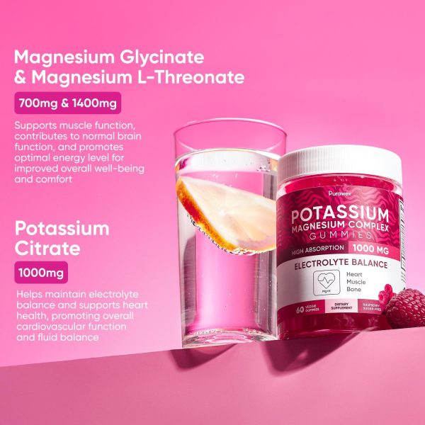 Potassium Magnesium Complex Gummies for Women and Men, High Absorption Potassium Citrate Supplement for Hydration, Muscle & Heart Health Support, Raspberry Flavor, Sugar-Free, 60 Veggie Gummies - Image 2