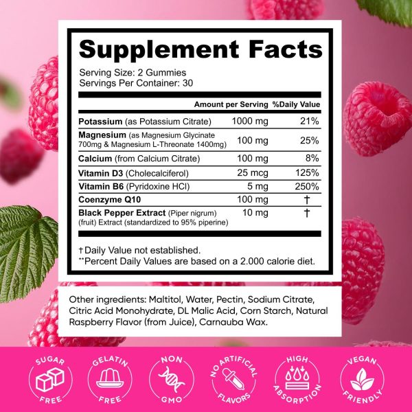 Potassium Magnesium Complex Gummies for Women and Men, High Absorption Potassium Citrate Supplement for Hydration, Muscle & Heart Health Support, Raspberry Flavor, Sugar-Free, 60 Veggie Gummies - Image 4