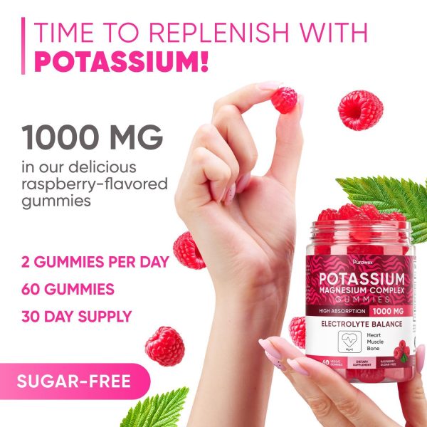 Potassium Magnesium Complex Gummies for Women and Men, High Absorption Potassium Citrate Supplement for Hydration, Muscle & Heart Health Support, Raspberry Flavor, Sugar-Free, 60 Veggie Gummies - Image 5