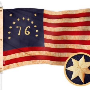 G128 Bennington Tea-Stained Flag | 6x10 Ft | Embroidered 420D Polyester - Embroidered Stars, Sewn Stripes, Brass Grommets, Indoor/Outdoor, Vibrant Colors, Quality Polyester
