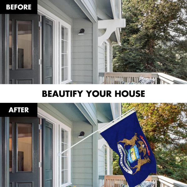 G128 Combo Pack: 6 Feet Tangle Free Spinning Flagpole (White) Michigan MI State Flag 3x5 ft Printed 150D Brass Grommets (Flag Included) Aluminum Flag Pole - Image 3
