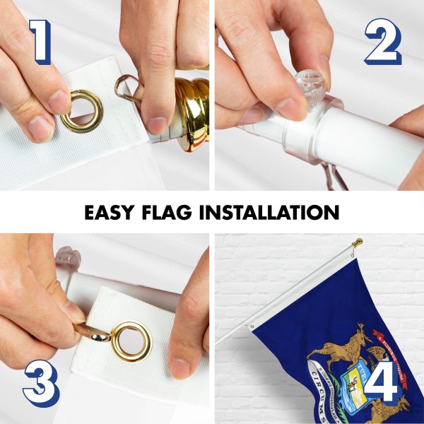 G128 Combo Pack: 6 Feet Tangle Free Spinning Flagpole (White) Michigan MI State Flag 3x5 ft Printed 150D Brass Grommets (Flag Included) Aluminum Flag Pole - Image 7