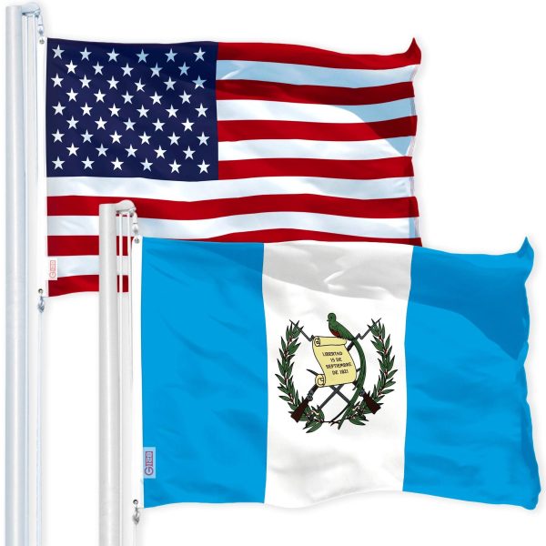 G128 Combo Pack: USA American Flag 3x5 Ft 150D Printed Stars & Guatemala Flag 3x5 Ft 150D Printed
