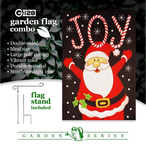 G128 Combo Pack: Garden Flag Stand Black 36 in x 16 in & Garden Flag Christmas Decoration Joyful Santa 12"x18" Double-Sided Blockout Fabric - Image 7