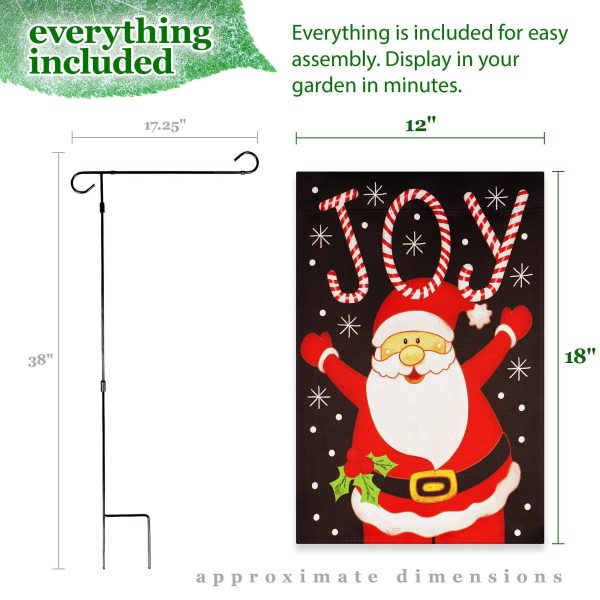 G128 Combo Pack: Garden Flag Stand Black 36 in x 16 in & Garden Flag Christmas Decoration Joyful Santa 12"x18" Double-Sided Blockout Fabric - Image 9