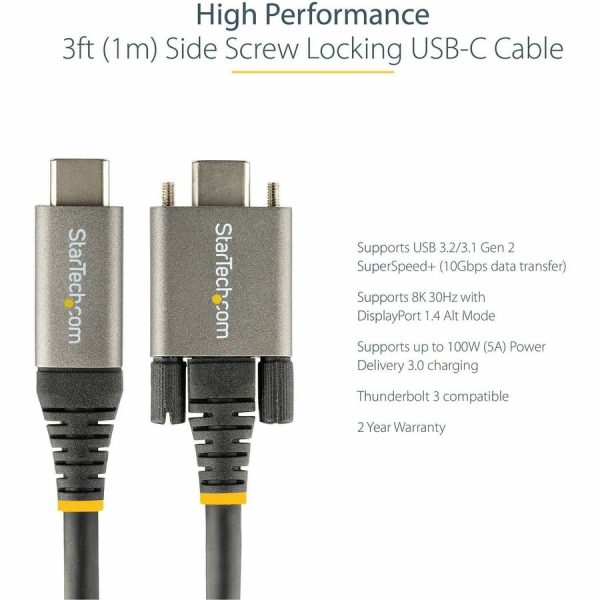 StarTech.com 3ft 1m Side Screw Locking USB C Cable 10Gbps, USB 3.1 Type-C Cable, 5A/100W PD, DP Alt Mode, Dual Screw Lock USB-C Cord - Image 3