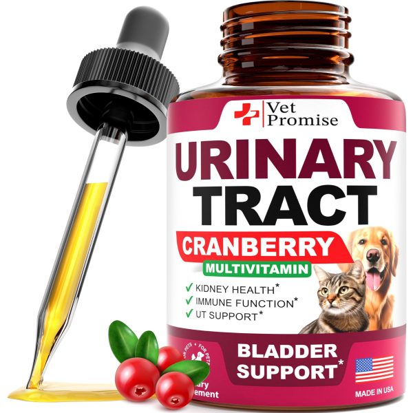 Natural UTI Drops for Cats & Dogs with Cranberry   Advanced Bladder & Kidney Health Supplement   Vet Formulated Multivitamin   Made in USA