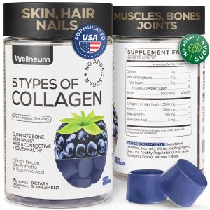 Collagen Peptide Gummies for Women and Men 3000 Mg   Collagen Gummy Supplement for Healthy Hear Skin Nails and Bones   Hyaluronic Acid Biotin Keratin Saw Palmetto   Sugar Free No GMO and Gluten