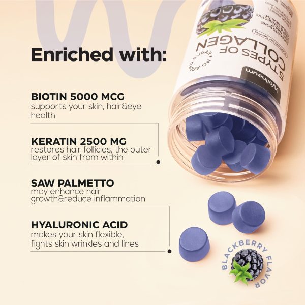 Collagen Peptide Gummies for Women and Men 3000 Mg   Collagen Gummy Supplement for Healthy Hear Skin Nails and Bones   Hyaluronic Acid Biotin Keratin Saw Palmetto   Sugar Free No GMO and Gluten - Image 3
