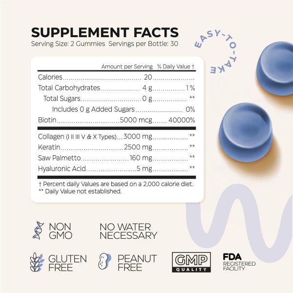 Collagen Peptide Gummies for Women and Men 3000 Mg   Collagen Gummy Supplement for Healthy Hear Skin Nails and Bones   Hyaluronic Acid Biotin Keratin Saw Palmetto   Sugar Free No GMO and Gluten - Image 6