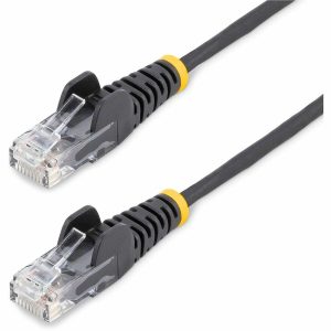 StarTech.com 1 ft CAT6 Cable - Slim CAT6 Patch Cord - Black- Snagless RJ45 Connectors - Gigabit Ethernet Cable - 28 AWG - LSZH (N6PAT1BKS)