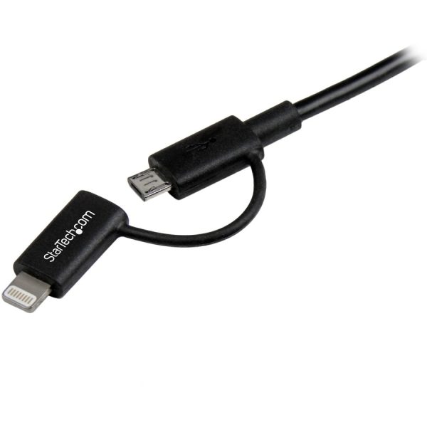 StarTech.com 1m (3 ft) Black Apple 8-pin Lightning Connector or Micro USB to USB Combo Cable for iPhone / iPod / iPad - Image 2