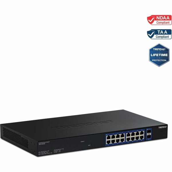 TRENDnet 18-Port Multi-Gig Web Smart Switch, TEG-3182WS, 16 x 2.5Gb Ports, 2 x 10Gb SFP+ Ports, NDAA TAA Compliant, Lifetime Protection, Remote Cloud Management, Black