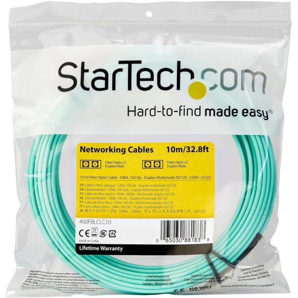 StarTech.com 10m (30ft) LC/UPC to LC/UPC OM4 Multimode Fiber Optic Cable, 50/125µm, 100G, Low Insertion Loss, LSZH Fiber Jumper Cord - Image 3