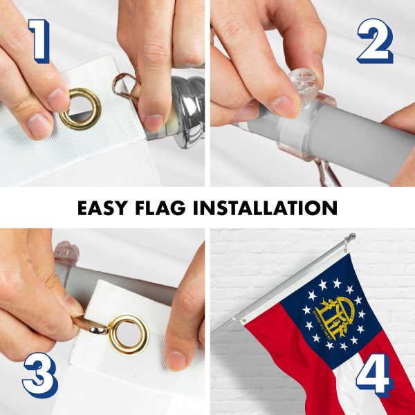 G128 Combo Pack: 6 Feet Tangle Free Spinning Flagpole (Silver) Georgia GA State Flag 3x5 ft Printed 150D Brass Grommets (Flag Included) Aluminum Flag Pole - Image 7