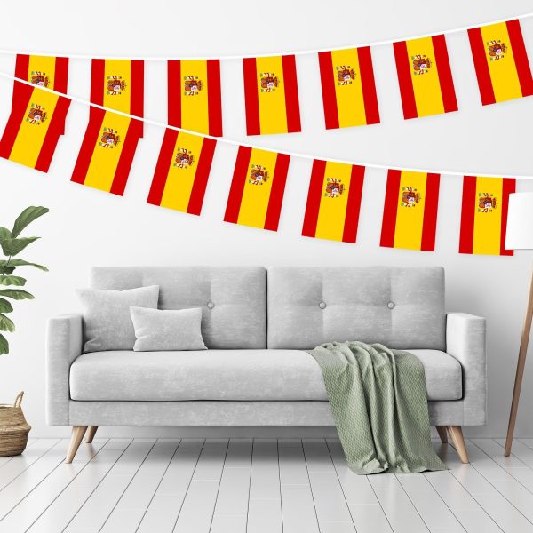 G128 Spain Spanish Bunting Banner | Flag 8.2 x 5.5 Inch, Full String 33 Feet | Printed 150D Polyester, Decorations For Bar, School, Festival Events Celebration - Image 2
