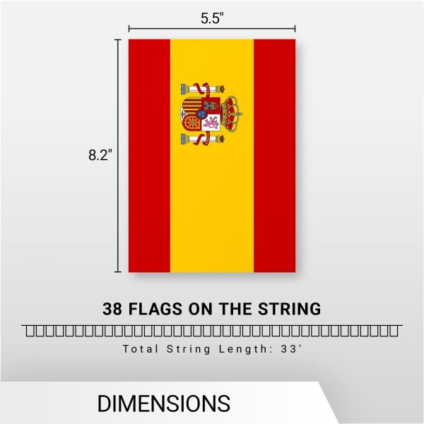 G128 Spain Spanish Bunting Banner | Flag 8.2 x 5.5 Inch, Full String 33 Feet | Printed 150D Polyester, Decorations For Bar, School, Festival Events Celebration - Image 7
