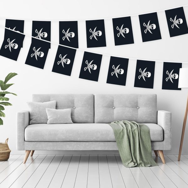 G128 Pirate (Jolly Roger) - Swords Bunting Banner | Flag 8.2 x 5.5 Inch, Full String 33 Feet | Printed 150D Polyester, Decorations For Bar and Festival Events Celebration - Image 2