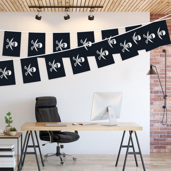 G128 Pirate (Jolly Roger) - Swords Bunting Banner | Flag 8.2 x 5.5 Inch, Full String 33 Feet | Printed 150D Polyester, Decorations For Bar and Festival Events Celebration - Image 3