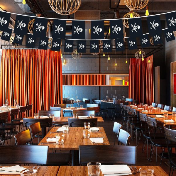 G128 Pirate (Jolly Roger) - Swords Bunting Banner | Flag 8.2 x 5.5 Inch, Full String 33 Feet | Printed 150D Polyester, Decorations For Bar and Festival Events Celebration - Image 5