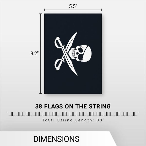 G128 Pirate (Jolly Roger) - Swords Bunting Banner | Flag 8.2 x 5.5 Inch, Full String 33 Feet | Printed 150D Polyester, Decorations For Bar and Festival Events Celebration - Image 7