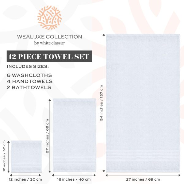 Wealuxe 12 Piece Bath Towel Set for Bathroom   2 Bath Towels 4 Hand Towels 6 Washcloths 100% Cotton Soft and Plush Highly Absorbent Soft Towel for Hotel & Spa   White - Image 5