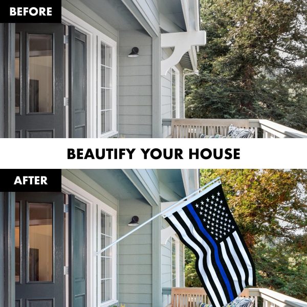 G128 Flag Pole 5 FT White Tangle Free & Thin Blue Flag 2.5x4 FT Combo Embroidered Spun Polyester - Image 3