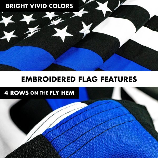 G128 Flag Pole 5 FT White Tangle Free & Thin Blue Flag 2.5x4 FT Combo Embroidered Spun Polyester - Image 5