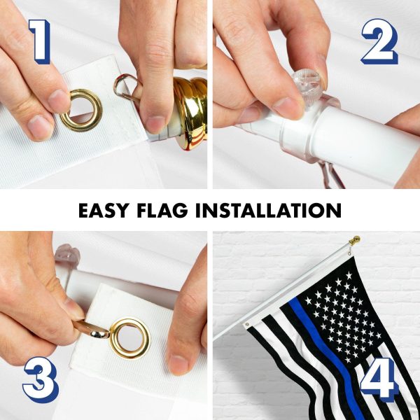 G128 Flag Pole 5 FT White Tangle Free & Thin Blue Flag 2.5x4 FT Combo Embroidered Spun Polyester - Image 7