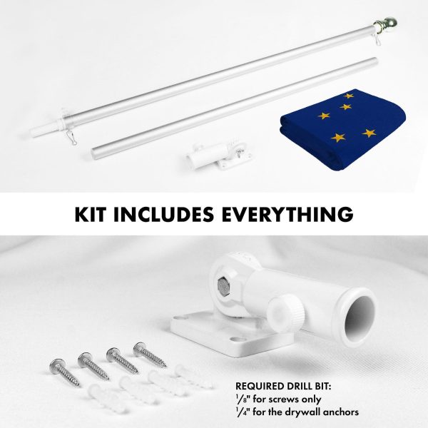 G128 Combo Pack: 5 Ft Tangle Free Spinning Flagpole (Silver) & Alaska Flag 2x3 Ft Embroidered 220GSM Spun Polyester, Brass Grommets (Flag Included) Aluminum Flag Pole - Image 2