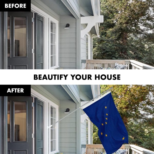 G128 Combo Pack: 5 Ft Tangle Free Spinning Flagpole (Silver) & Alaska Flag 2x3 Ft Embroidered 220GSM Spun Polyester, Brass Grommets (Flag Included) Aluminum Flag Pole - Image 3