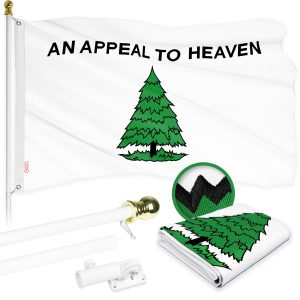 G128 Combo Pack: 6 Ft Tangle Free Aluminum Spinning Flagpole (White) & An Appeal to Heaven Flag 3x5 Ft, ToughWeave Series Embroidered 300D Polyester | Pole with Flag Included
