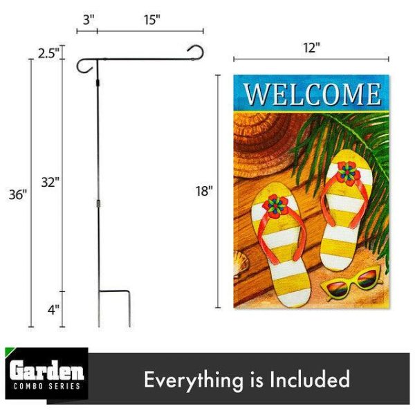 G128 Combo Pack: Garden Flag Stand Black 36x16 Inch & Garden Flag Welcome Summer Sandals Sunglasses 12x18 Inch - Image 2